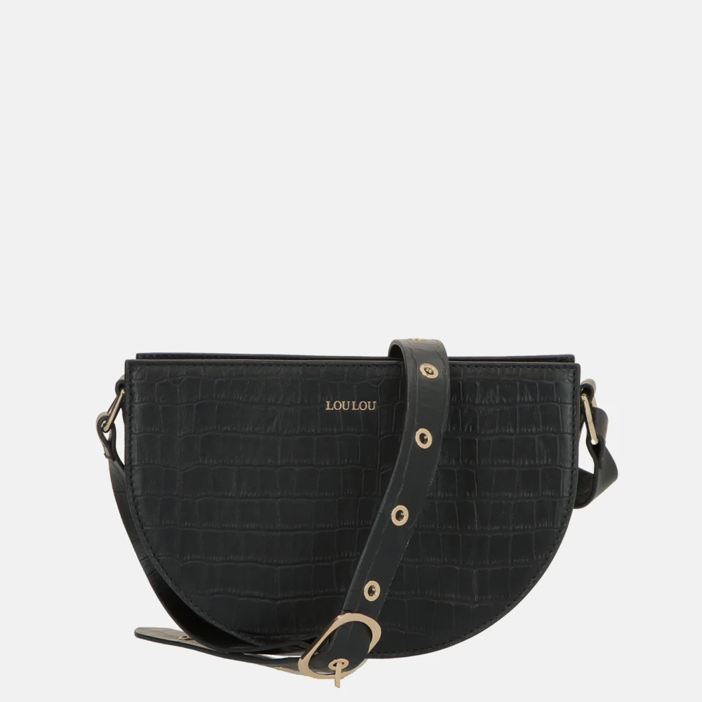 Loulou Essentiels Classy Croco crossbody tas black bij Duifhuizen